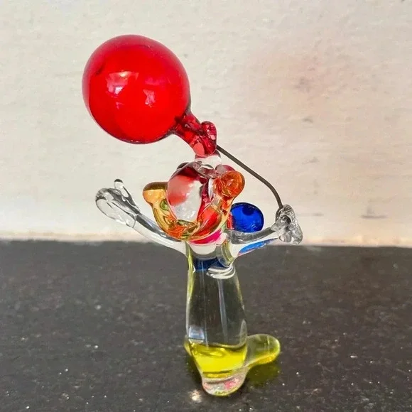 Circus Clown Red Balloon Art Glass Vintage Figurine Midcentury - Picture 3 of 3